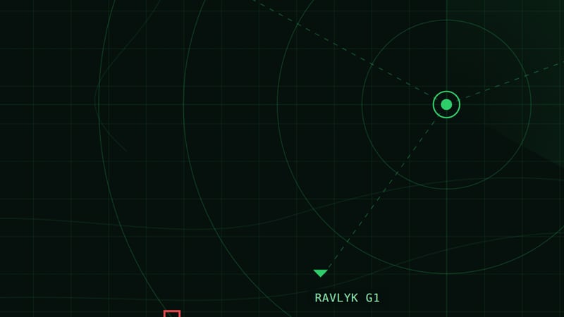 A detail of the Lurker common operating picture, showing tracked platforms against the sensor sweep
